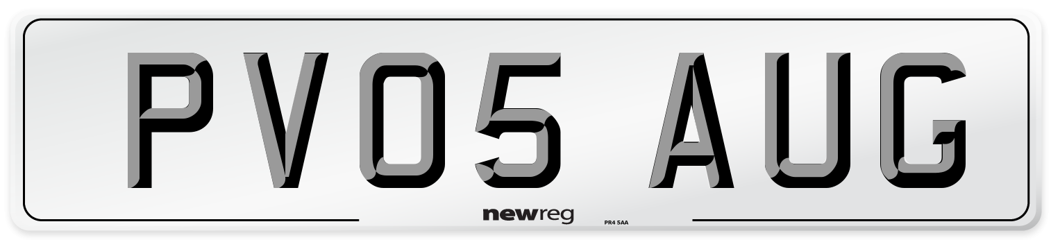 PV05 AUG Number Plate from New Reg
